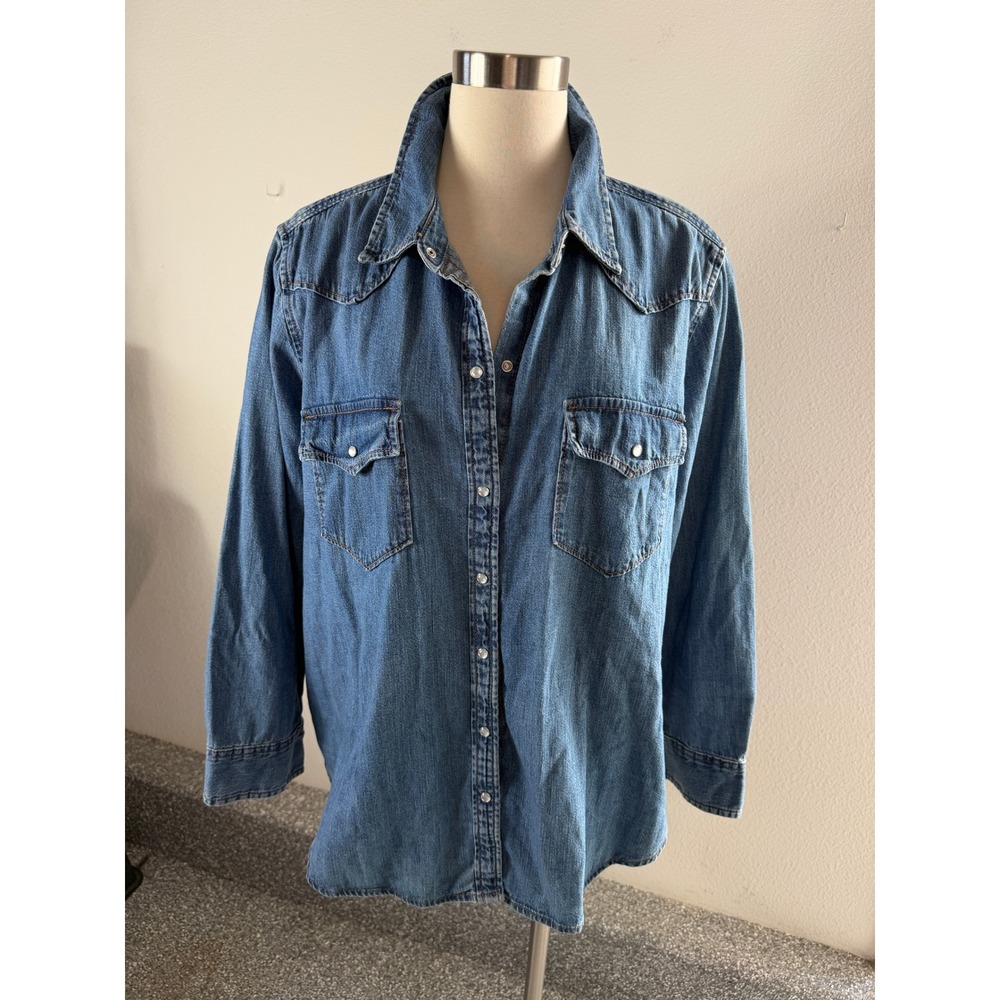 Old Navy Womens Plus 2X Denim Shirt Pearl Snap Western Long Sleeve Top